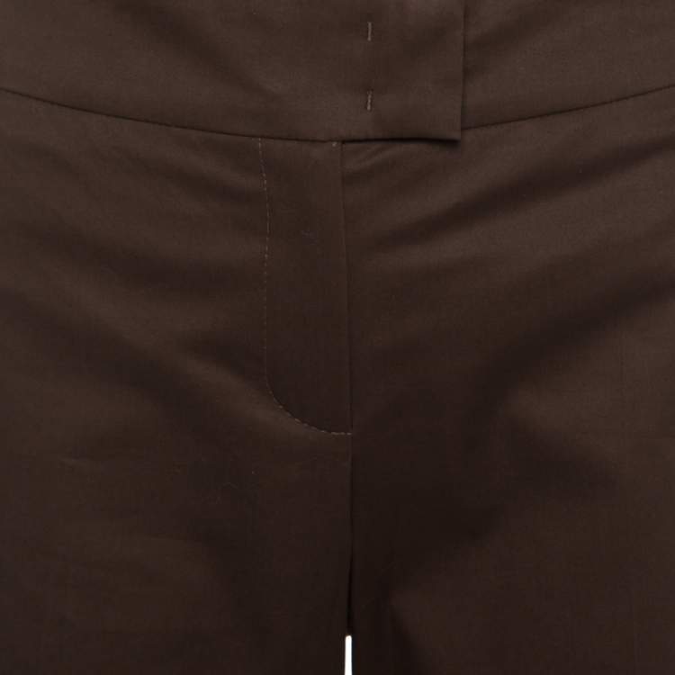 Pre Owned Escada Brown Stretch Cotton High Waist Straight leg Trousers M 
