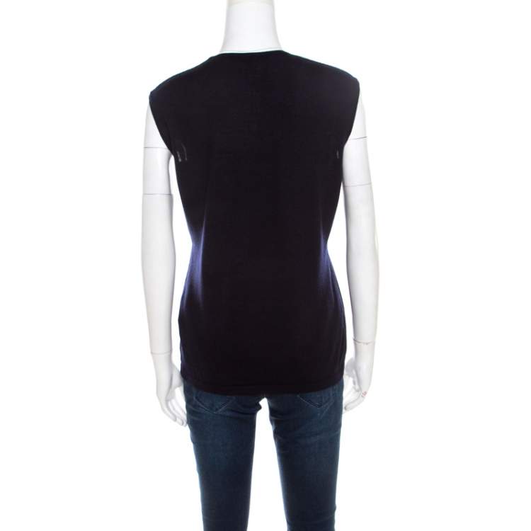 Pre Owned Escada Navy Blue Rib Knit Wool Sleeveless Stellas Top M
