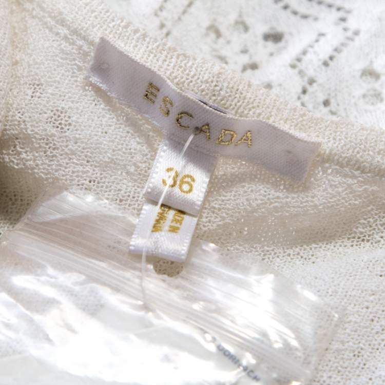 Pre Owned Escada Off White Multi Lace Paneled Long Sleeve Cardigan M