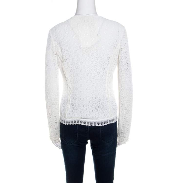 Pre Owned Escada Off White Multi Lace Paneled Long Sleeve Cardigan M