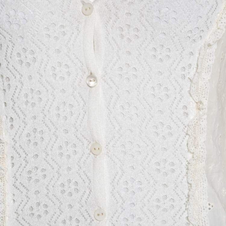Pre Owned Escada Off White Multi Lace Paneled Long Sleeve Cardigan M