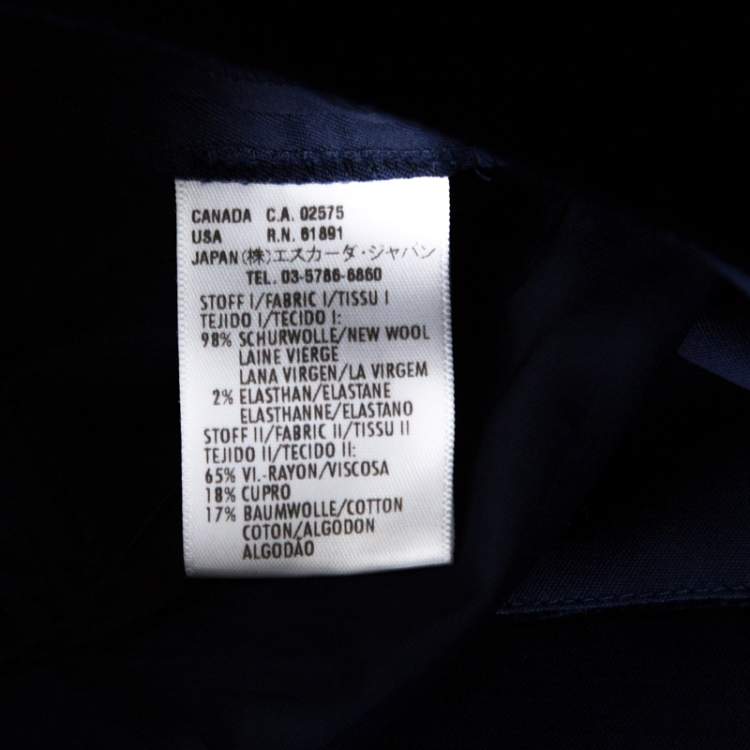 Pre Owned Escada Blue Stretch Wool Gabardine Velvet Trim High Waist Trousers M