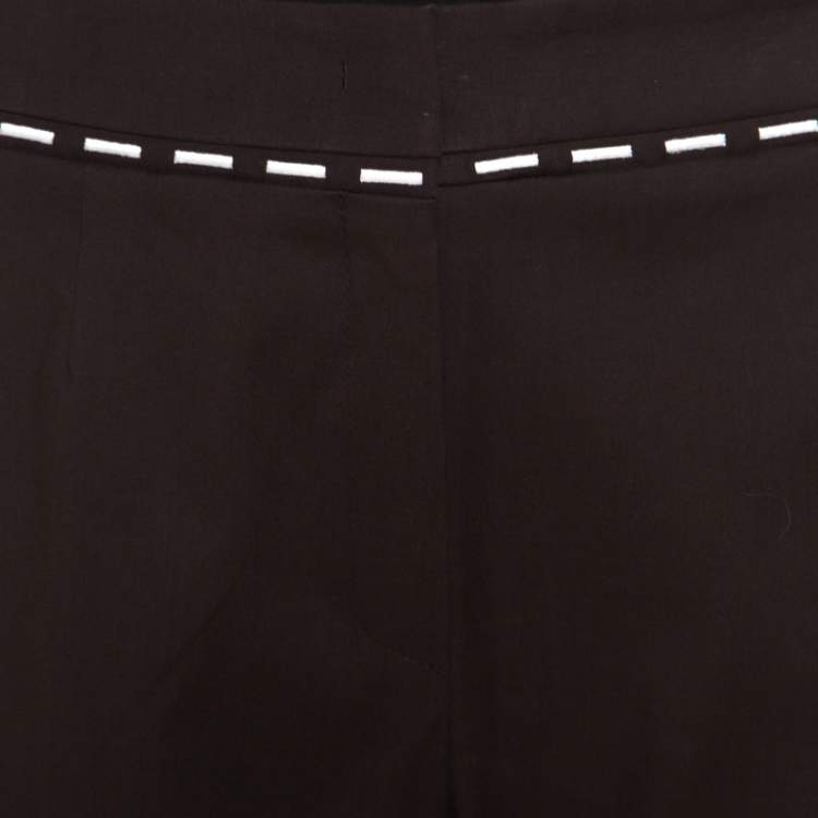 Pre Owned Escada Mocca Brown Stretch Cotton Embroidered Waist Detail Cropped Pants L