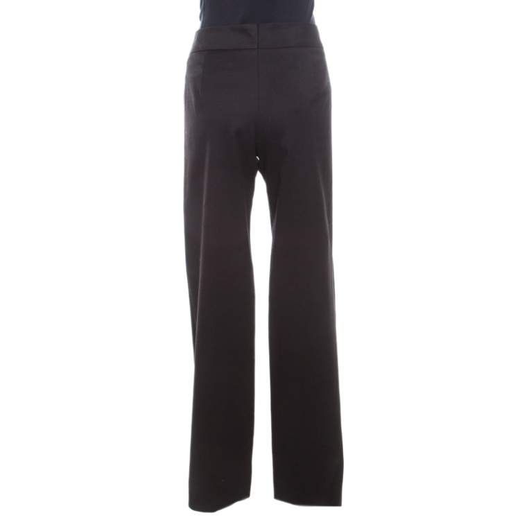 Pre Owned Escada Black Textured Cotton Jacquard High Waist Wide Leg Trousers M