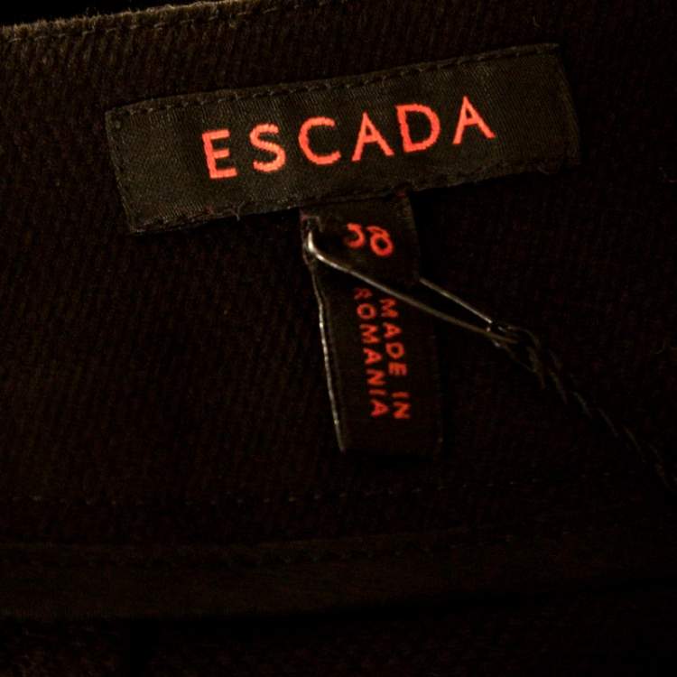 Pre Owned Escada Black Textured Cotton Jacquard High Waist Wide Leg Trousers M