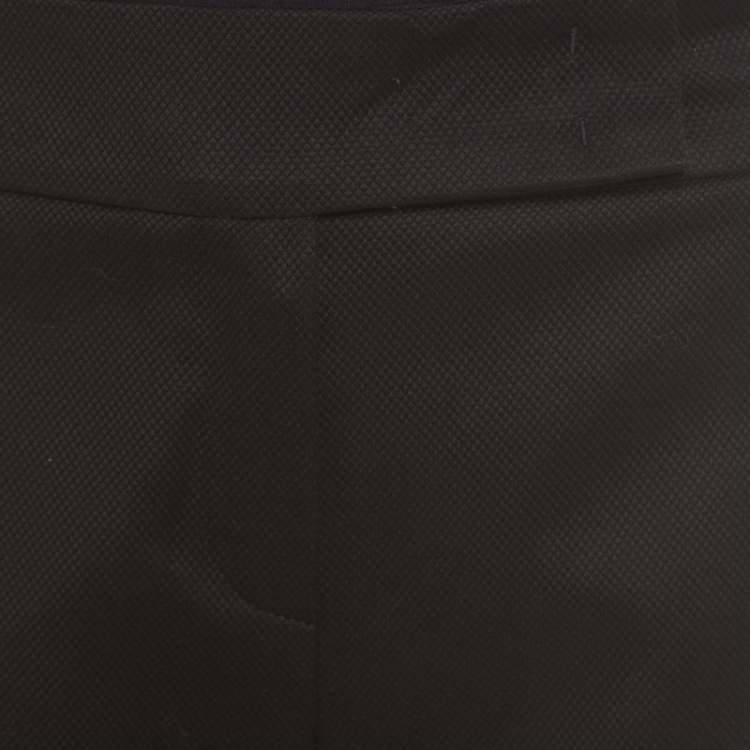 Pre Owned Escada Black Textured Cotton Jacquard High Waist Wide Leg Trousers M