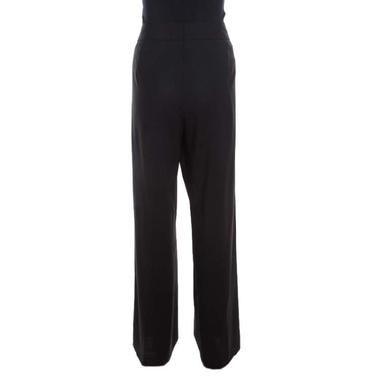 Pre Owned Escada Black Textured Wool and Silk High Waist Tanja Trousers XL