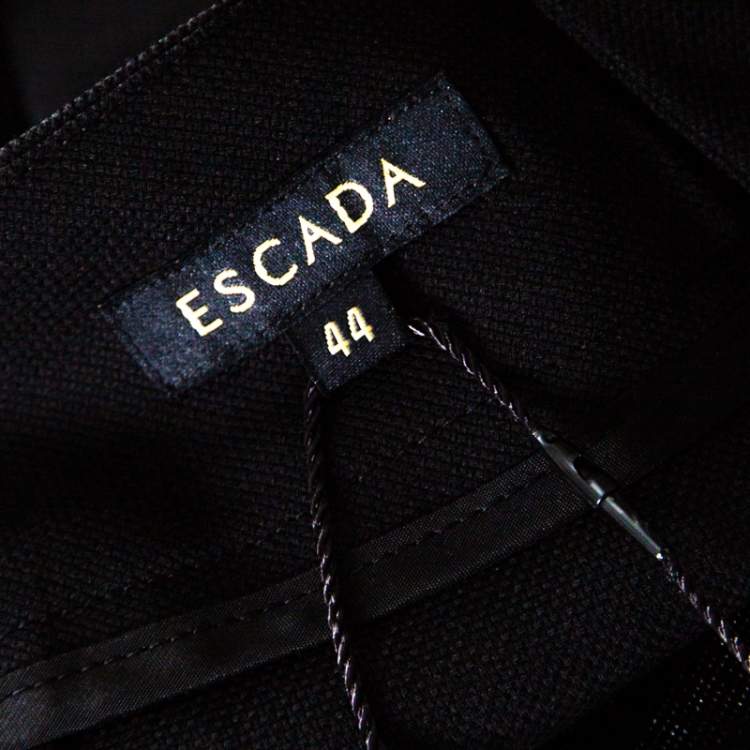 Pre Owned Escada Black Textured Wool and Silk High Waist Tanja Trousers XL