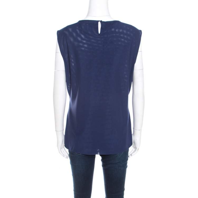 Pre Owned Escada Sapphire Blue Mesh Sleeveless Egle Blouse L