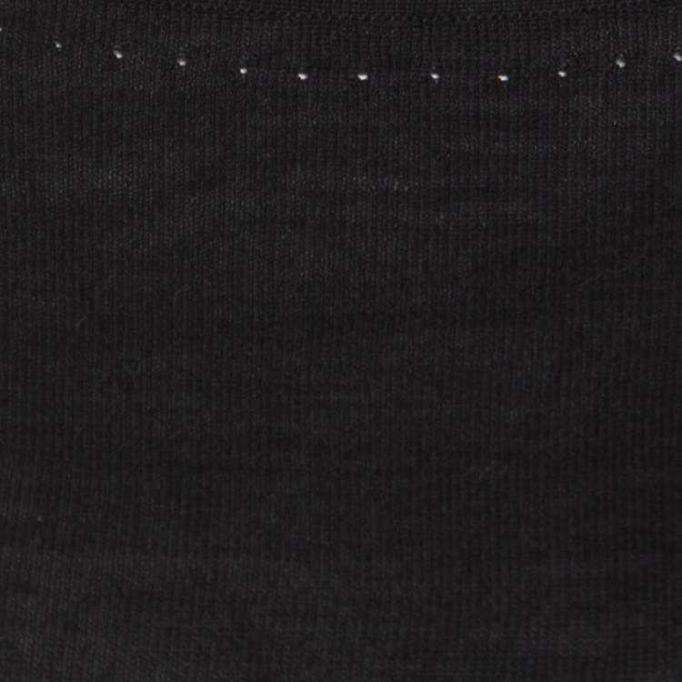 Pre Owned Escada Black Silk Wool Knit Floral Embroidered Long Sleeve Top S