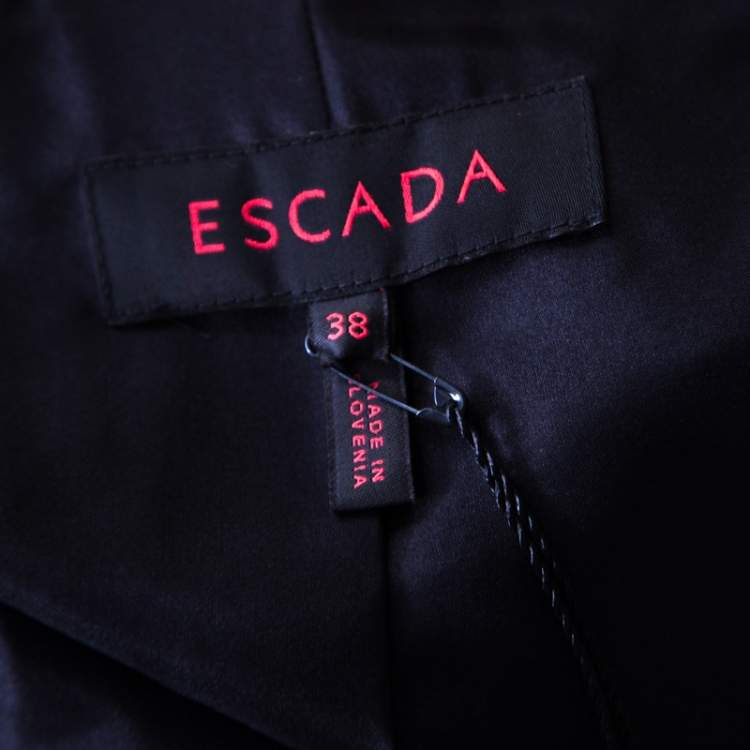 Pre Owned Escada Navy Blue Pleated Cross Over Cropped Tulip Jacket M
