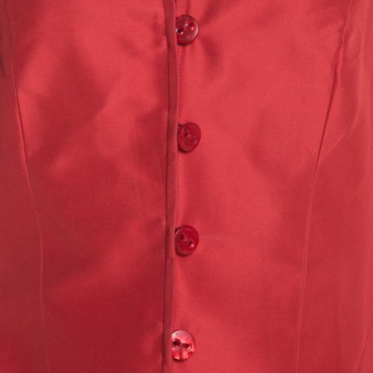 Pre Owned Escada Orange Silk Pleat Detail Tailored Button Front Blazer M