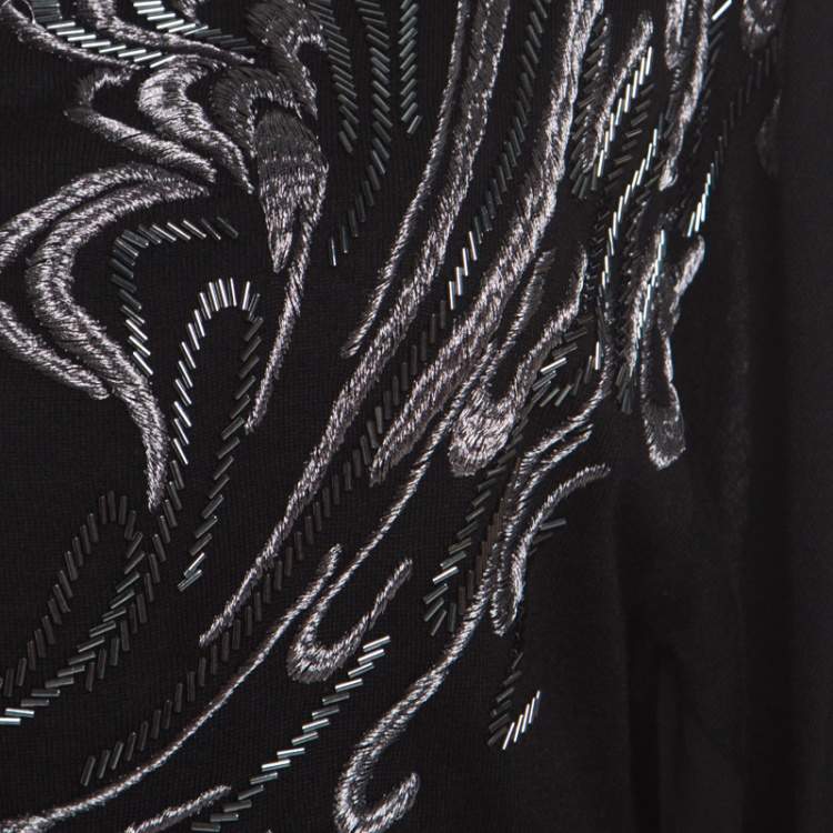 Pre Owned Escada Black Stretch Knit Embellished Waterfall Sleeve Top M