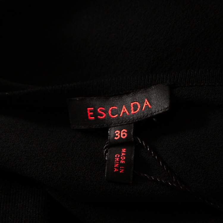 Pre Owned Escada Black Stretch Knit Embellished Waterfall Sleeve Top M