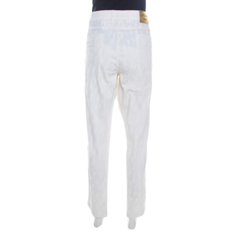 Pre Owned Escada Off White Patterned Stretch Cotton Jacquard Jeans XL