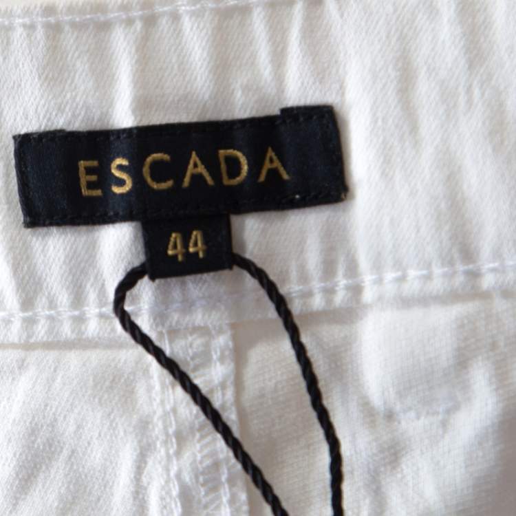 Pre Owned Escada Off White Patterned Stretch Cotton Jacquard Jeans XL
