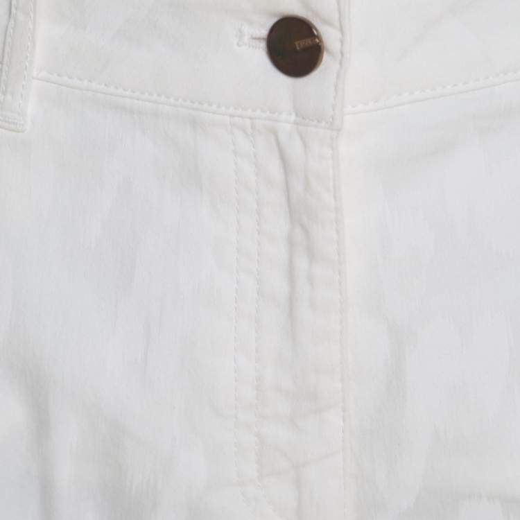 Pre Owned Escada Off White Patterned Stretch Cotton Jacquard Jeans XL