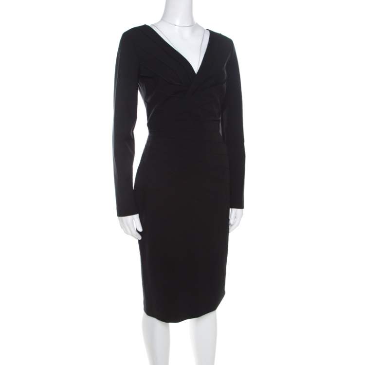 Escada Black Stretch Crepe Pintuck Detail Dinore Sheath Dress M Escada TLC