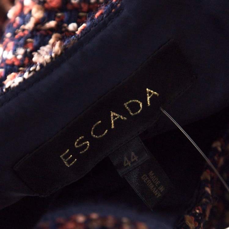 مملوكة مسبقًا Escada Multicolor Tweed Denim Bow Detail Sleeveless Shift Dress XL
