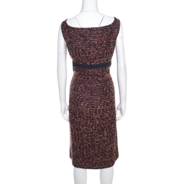 مملوكة مسبقًا Escada Multicolor Tweed Denim Bow Detail Sleeveless Shift Dress XL