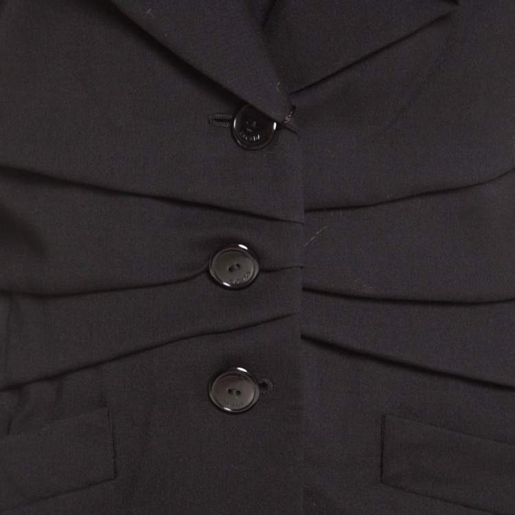 Pre Owned Escada Black Wool Pleat Detail Button Front Beaneth Jacket L