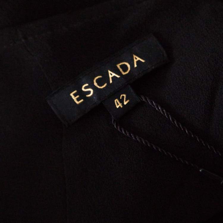 Pre Owned Escada Monochrome Sheer Yoke Detail Long Sleeve Dary Dress L