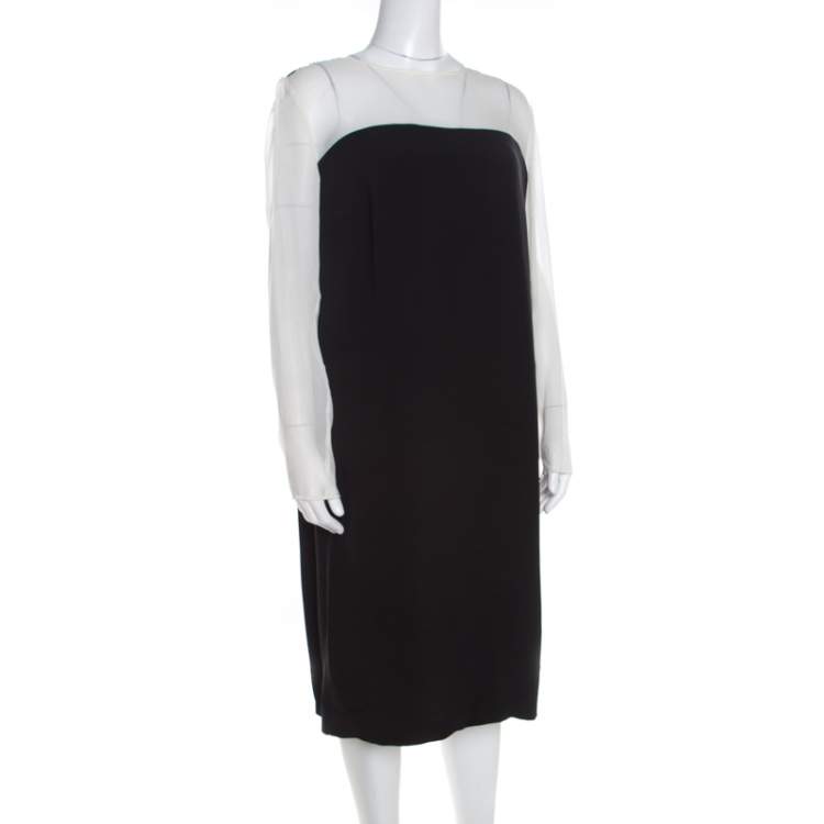 Escada Monochrome Sheer Yoke Detail Long Sleeve Dary Dress L Escada TLC