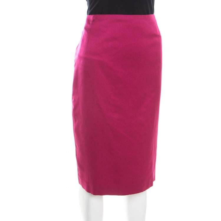 Pre Owned Escada Pink Silk Satin Slit Detail Pencil Skirt L