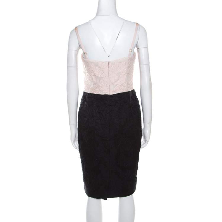Pre Owned Escada Bicolor Floral Jacquard Cotton Silk Doren Corset Dress M