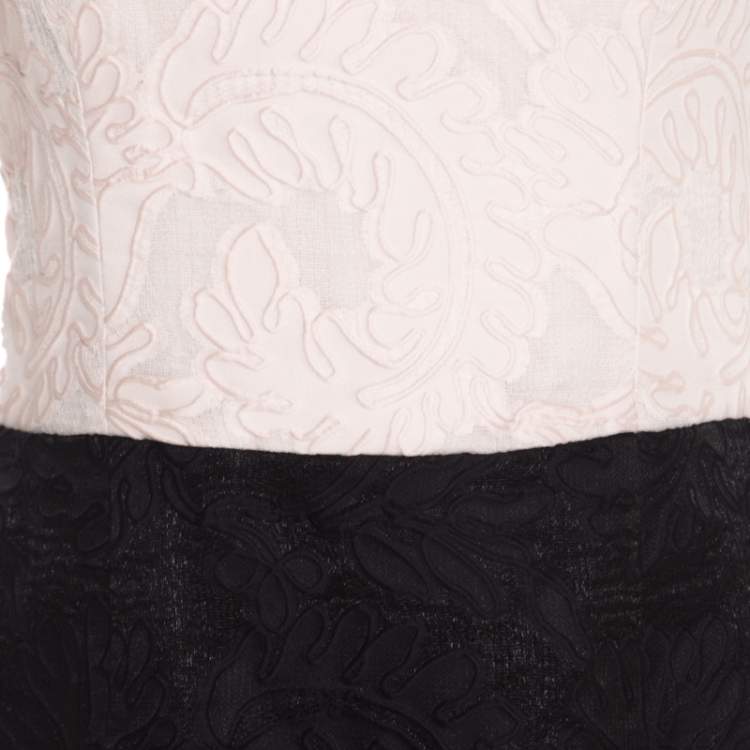 Pre Owned Escada Bicolor Floral Jacquard Cotton Silk Doren Corset Dress M