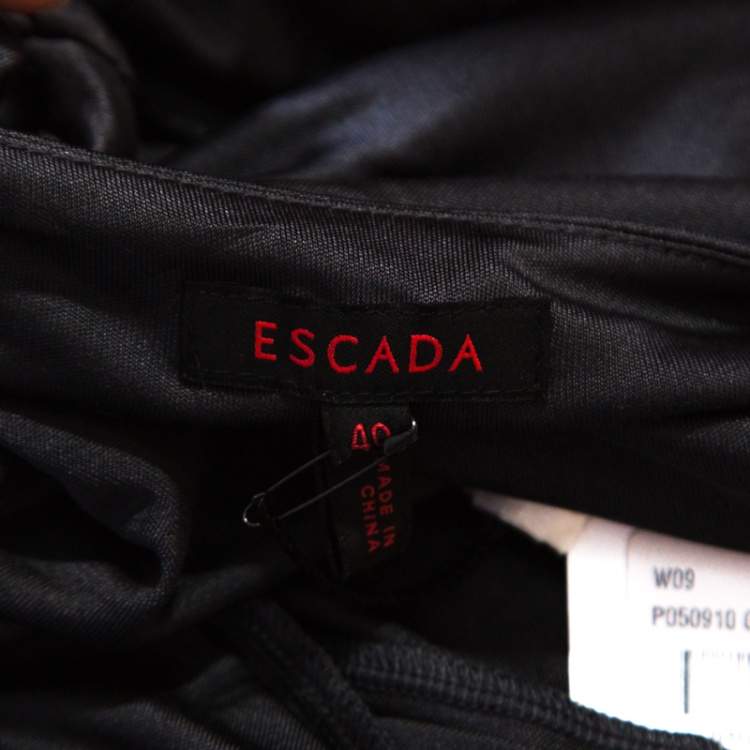 Pre Owned Escada Grey Silk Knit Ruched Crossover Front Long Sleeve Top L