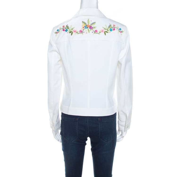 Pre Owned Escada White Denim Floral Embroidered Jacket M 