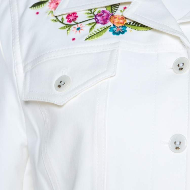 Pre Owned Escada White Denim Floral Embroidered Jacket M 
