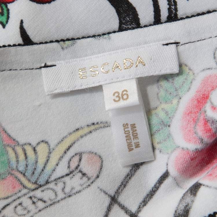 Pre Owned Escada White True Love Print Cotton Sleeveless Top M