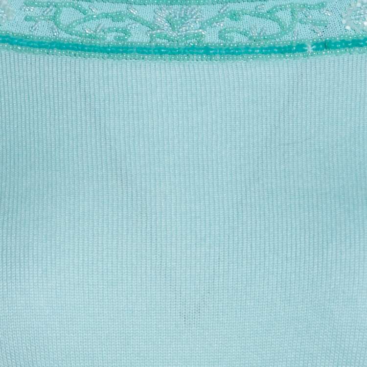 Pre Owned Escada Mint Green Knit Embellished Long Sleeve Top L 