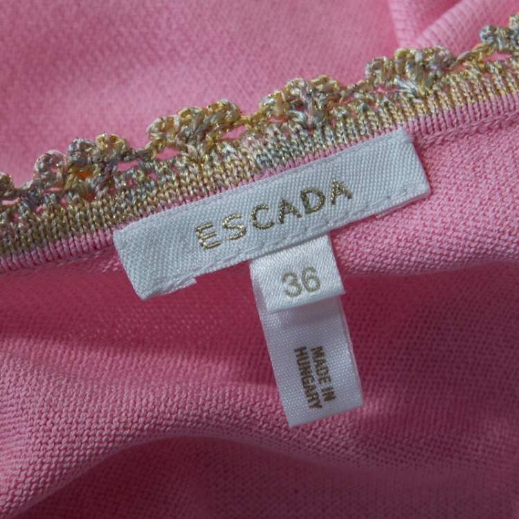 مملوكة مسبقًا Escada Pink Knit Sequined Lace Trim Button Front Cardigan M  