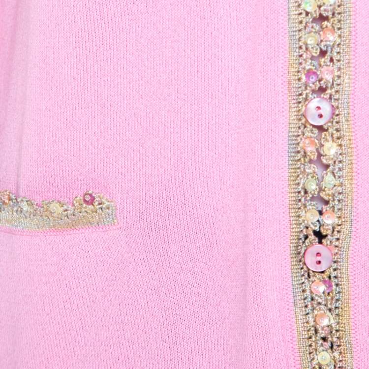 مملوكة مسبقًا Escada Pink Knit Sequined Lace Trim Button Front Cardigan M  