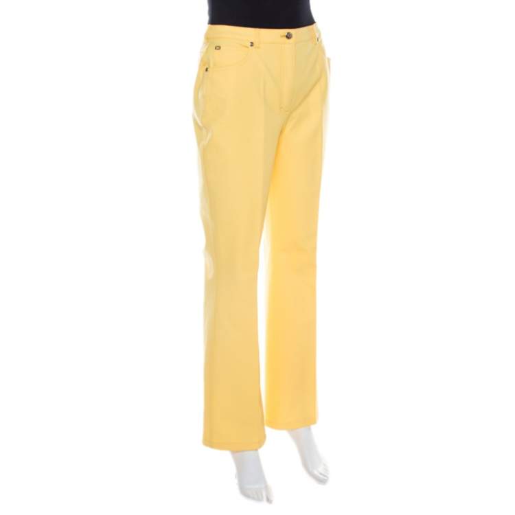 Pre Owned Escada Yellow Cotton Stretch Denim Flared Jeans M 
