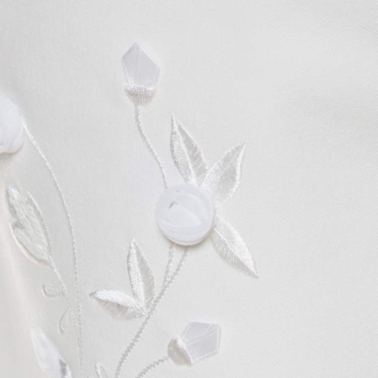 Pre Owned Escada White Cotton Denim Sequined Rosette Applique Flared Jeans M