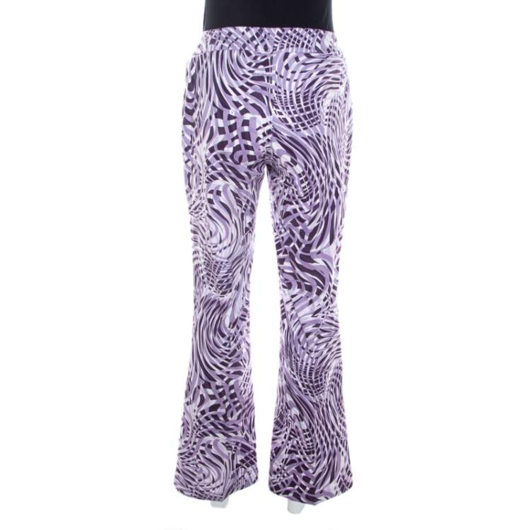 Pre Owned Escada Purple Abstract Print Cotton Flared Trousers M