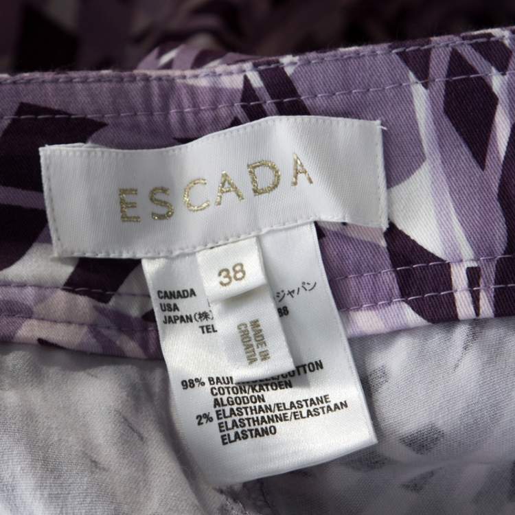 Pre Owned Escada Purple Abstract Print Cotton Flared Trousers M