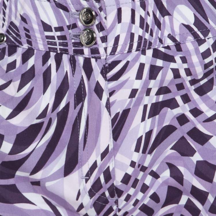 Pre Owned Escada Purple Abstract Print Cotton Flared Trousers M