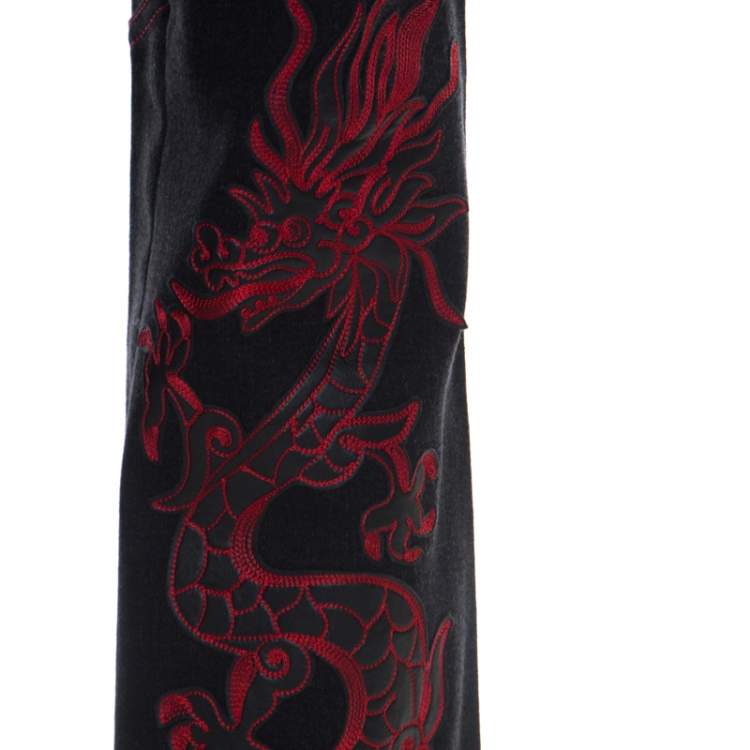 Pre Owned Escada Black Stretch Denim Dragon Embroidered Flared Jeans M 