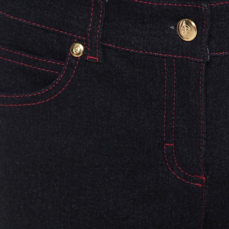 Pre Owned Escada Black Stretch Denim Dragon Embroidered Flared Jeans M 