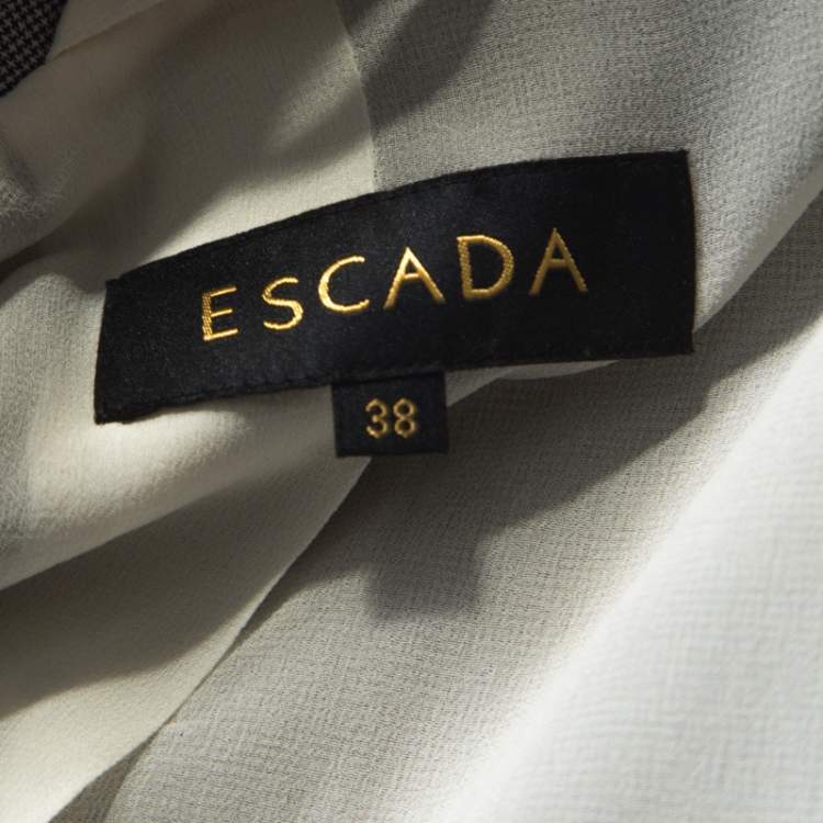 Pre Owned Escada Grey Wool Blend Houndstooth Patterned Double Button Blazer M 