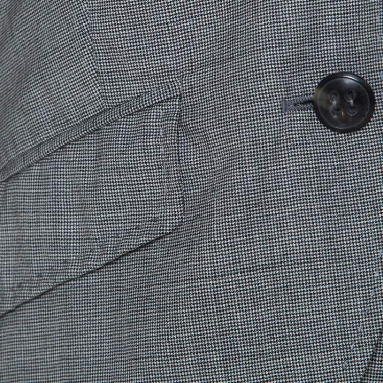 Pre Owned Escada Grey Wool Blend Houndstooth Patterned Double Button Blazer M 