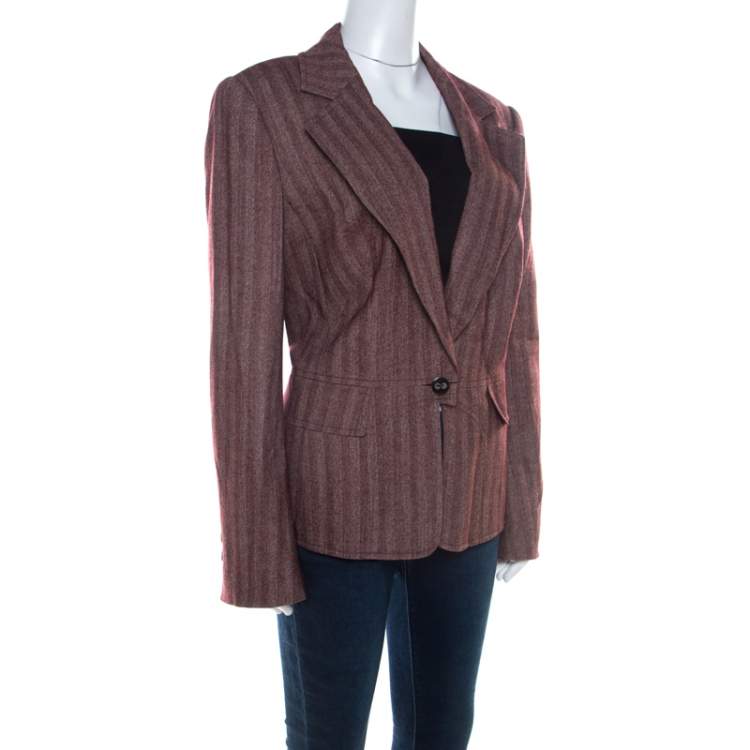 Pre Owned Escada Burgundy Wool and Silk Blend Single Button Blazer XL