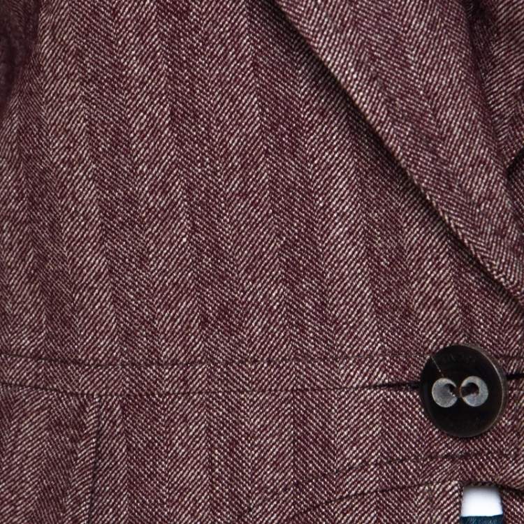 Pre Owned Escada Burgundy Wool and Silk Blend Single Button Blazer XL
