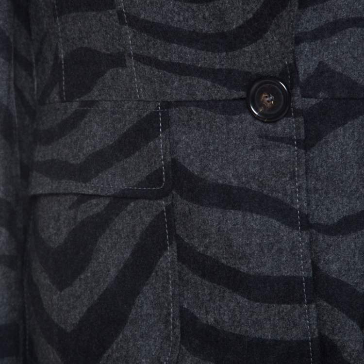 Pre Owned Escada Grey Cashmere Wool Animal Pattern Single Button Blazer M 