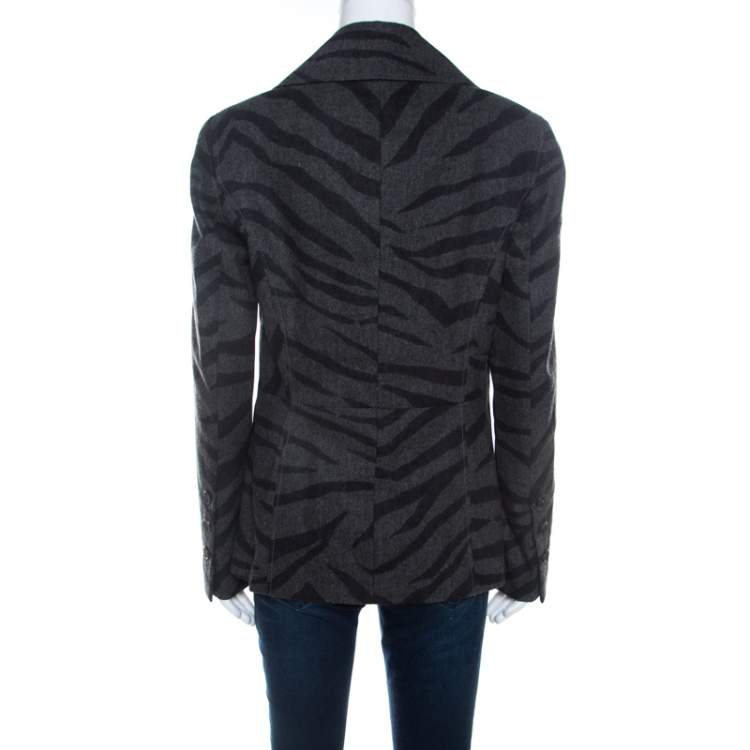 Pre Owned Escada Grey Cashmere Wool Animal Pattern Single Button Blazer M 